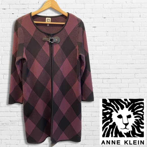Anne Klein Open Cardigan with Buckle Closure | Purple and Black | M - Picture 1 of 7